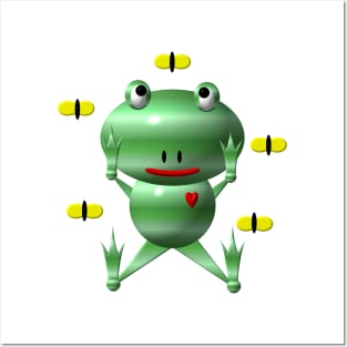 Cute Frog with Flies Posters and Art